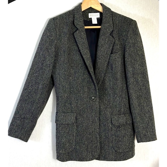 Lands' End Jackets & Blazers - Lands' End Women's Herringbone Wool Blazer in Charcoal and Black